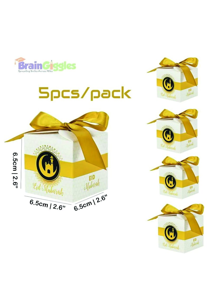 BrainGiggles Eid Mubarak Gift Boxes â€“ Pack of 5 Ramadan Favor Boxes in White & Gold - Image 2